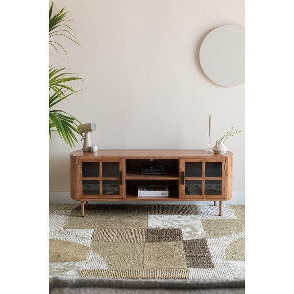 Natúr színű kaucsukfa TV-állvány 150x55x38 cm Yaz – White Label-image-1