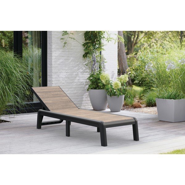 Barna műanyag állítható-összecsukható kerti napozóágy Deco Porto – Keter-image-1