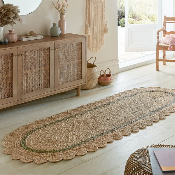 Sötétzöld-natúr színű kézi szövésű juta futószőnyeg 80x230 cm Grace Green – Flair Rugs-image-1