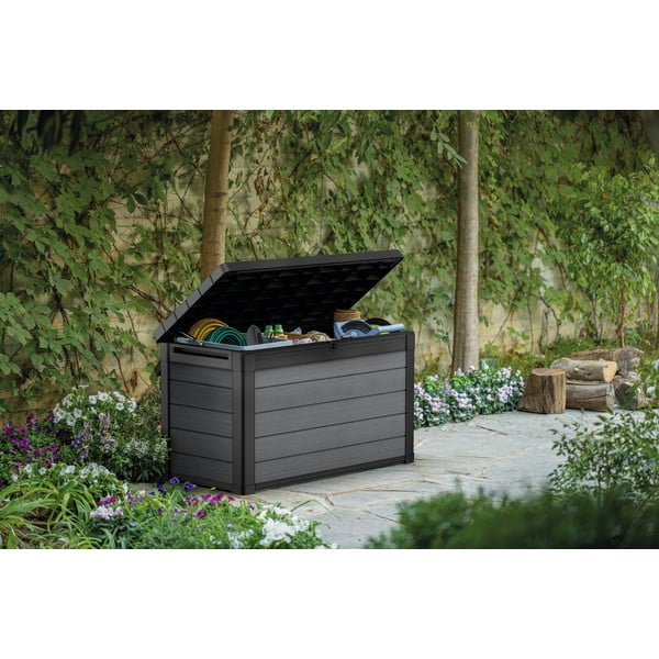Sötétszürke műanyag kerti tárolódoboz Cortina – Keter-image-1
