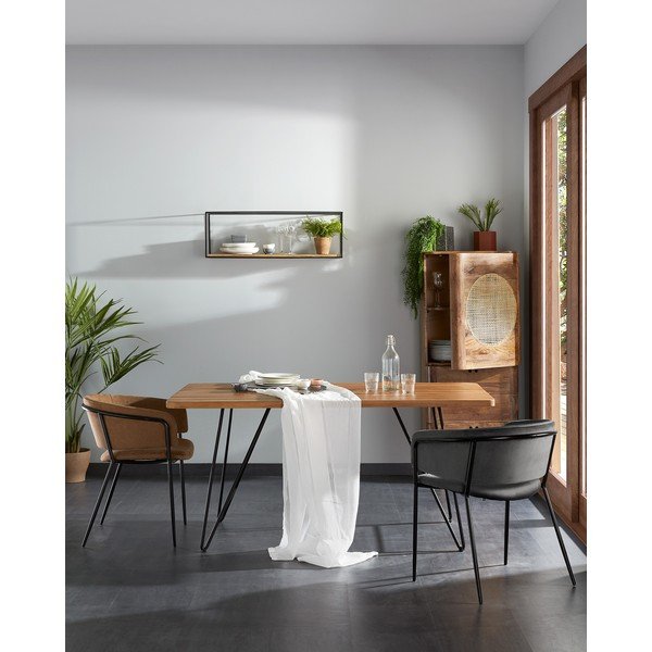 Fekete-natúr színű jegenyefenyő fali polc 90 cm Elisha – Kave Home-image-1