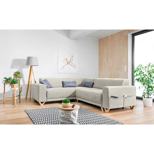 Bézs kinyitható-tárolóhelyes sarokkanapé (bal oldali-L alakú) Classy Sophie – Miuform-image-3