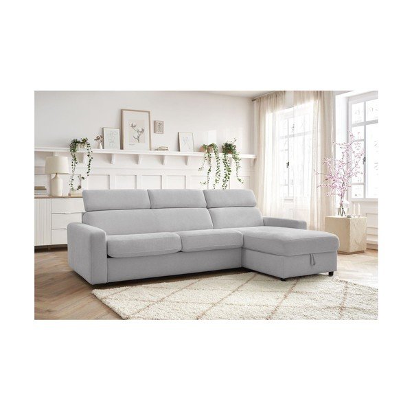 Világosszürke kinyitható sarokkanapé (variálható) Monaco – Bobochic Paris-image-1