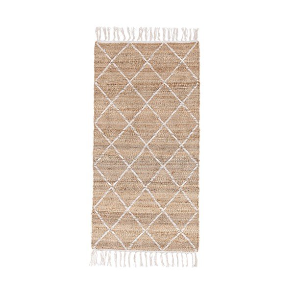 Fehér-natúr színű kézi szövésű juta szőnyeg 70x140 cm Shaila – Bizzotto