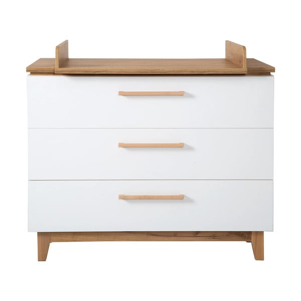 Fehér alacsony gyerek komód pelenkázó feltéttel tölgyfa dekorral 118x104 cm Finn – Roba-image-2