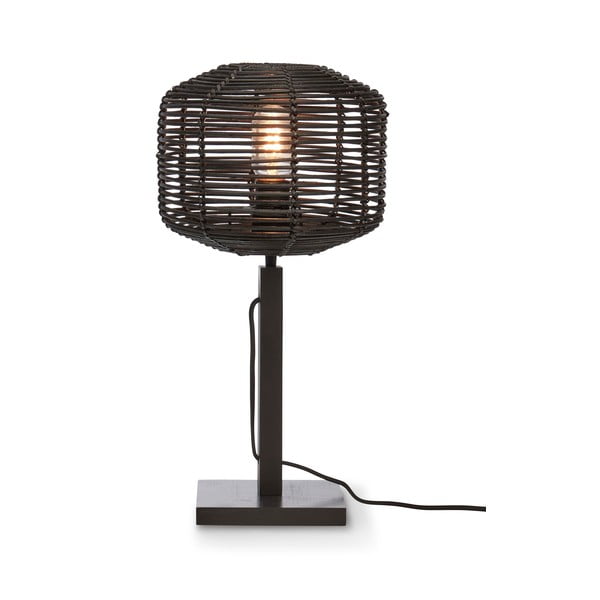 Fekete asztali lámpa rattan búrával (magasság 40 cm) Tanami – Good&Mojo