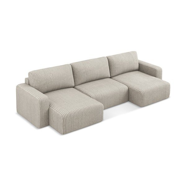 Bézs kordbársony kinyitható-tárolóhelyes (U alakú) sarokkanapé Kona – Makamii-image-3