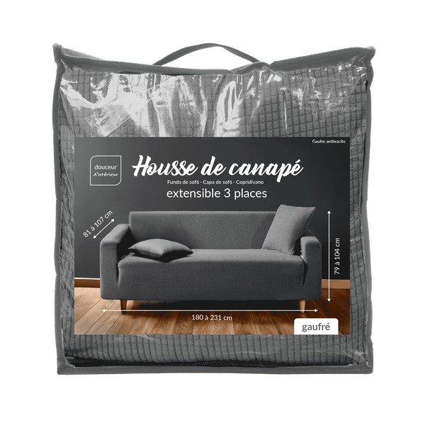 Antracitszürke háromszemélyes gumis kanapé huzat Sacha – douceur d'intérieur-image-3