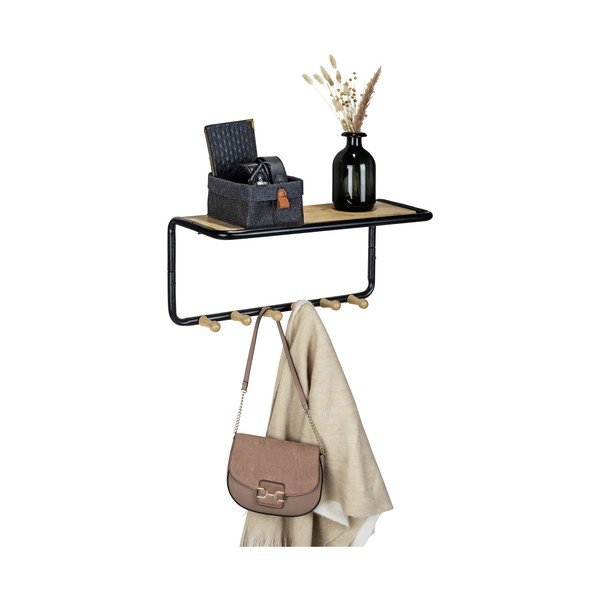 Fekete-natúr színű fém fali fogas polccal Loft – Wenko-image-4