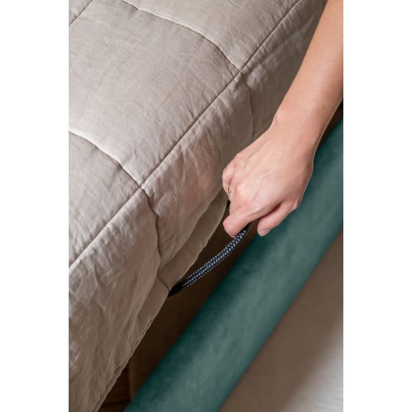 Türkiz kárpitozott egyszemélyes ágy tárolóhellyel, ágyráccsal 90x200 cm Dreamy Aurora – Miuform-image-3