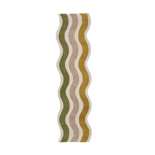 Zöld-natúr színű kézi szövésű gyapjú futószőnyeg 80x300 cm Cascade Wool – Flair Rugs