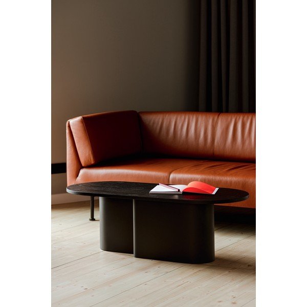 Fekete dohányzóasztal tölgyfa dekoros asztallappal 50x115 cm Looi – noo.ma-image-1