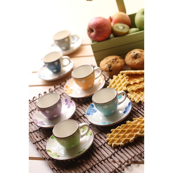 Tazzine 6 db-os színes kávéscsésze és csészealj készlet - VDE Tivoli 1996-image-1