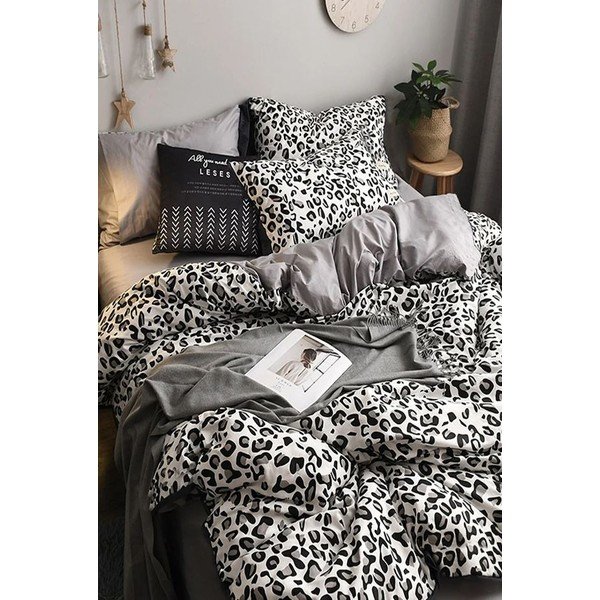Fehér-szürke kétszemélyes-hosszabbított pamut ágyneműhuzat lepedővel 200x220 cm – Mila Home-image-1