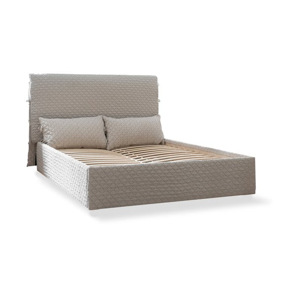 Bézs kárpitozott franciaágy tárolóhellyel ágyráccsal, 140x200 cm Sleepy Luna – Miuform-image-2
