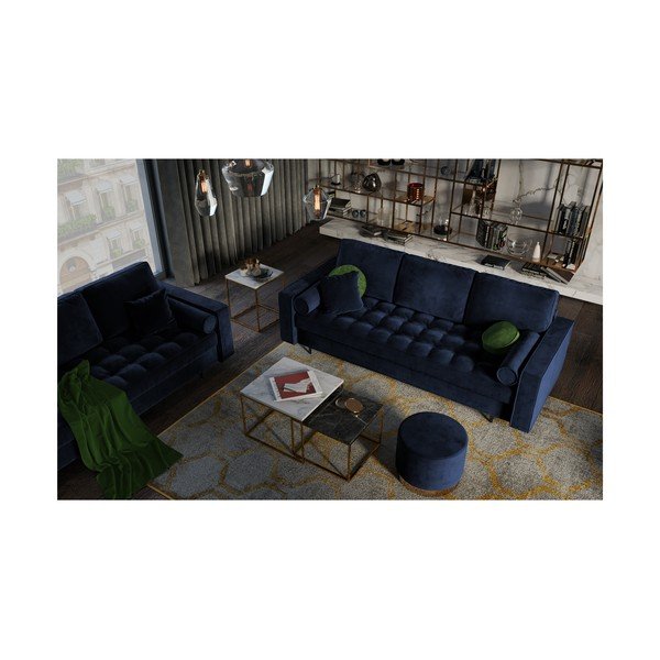 Santo kék kinyitható bársonykanapé - Milo Casa-image-1