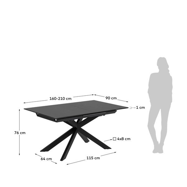 Fekete bővíthető étkezőasztal üveg asztallappal 90x210 cm Atminda – Kave Home-image-4