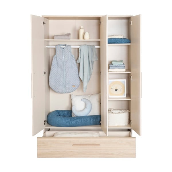 Krémszínű-natúr színű gyerek ruhásszekrény tölgyfa dekorral 118x190x52 cm Sidney – Roba-image-4