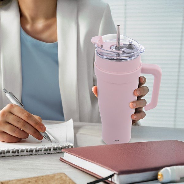 Rózsaszín termobögre szívószállal 1,2 l Termo – Orion-image-1