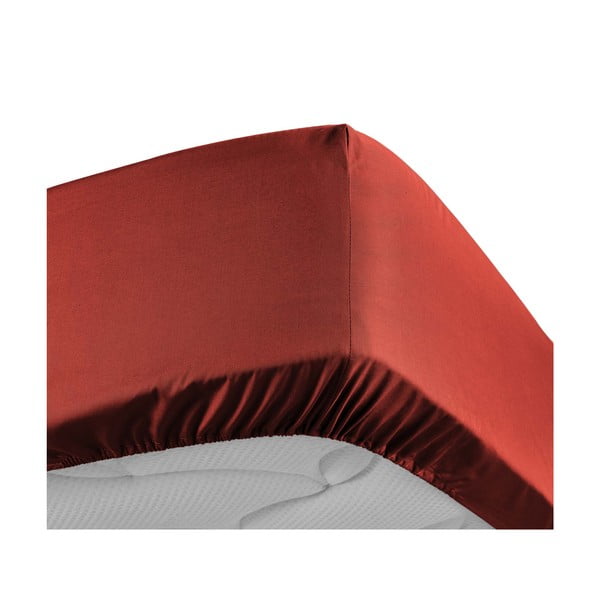 Téglavörös gumis pamut-perkál lepedő 180x200 cm Percaline – douceur d'intérieur-image-3