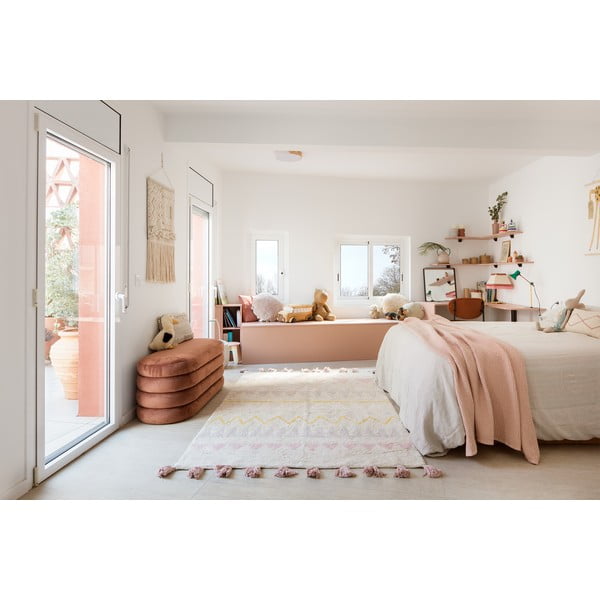 Rózsaszín-krémszínű mosható kézi szövésű pamut gyerek szőnyeg 120x160 cm Azteca Vintage Nude – Lorena Canals-image-1