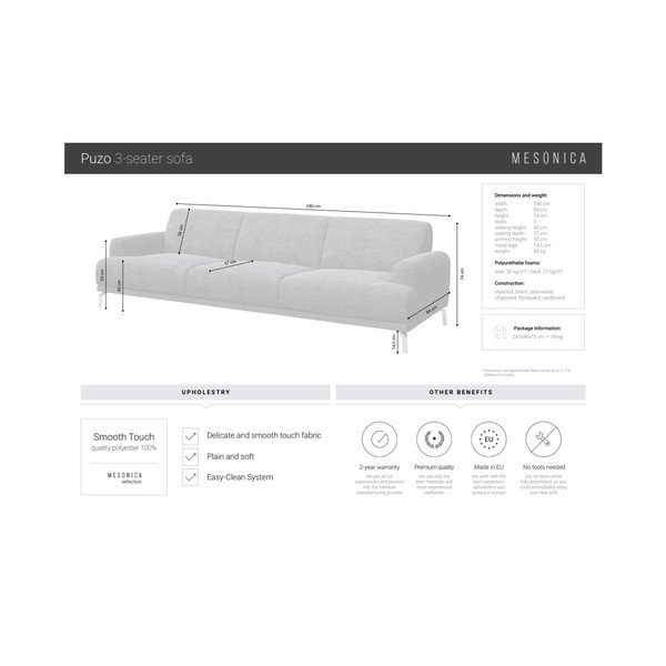 Puzo bézs kanapé, 240 cm - MESONICA-image-4
