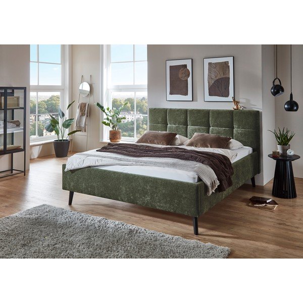 Khaki kárpitozott ágyneműtartós franciaágy ágyráccsal 180x200 cm Nova – Meise Möbel-image-1