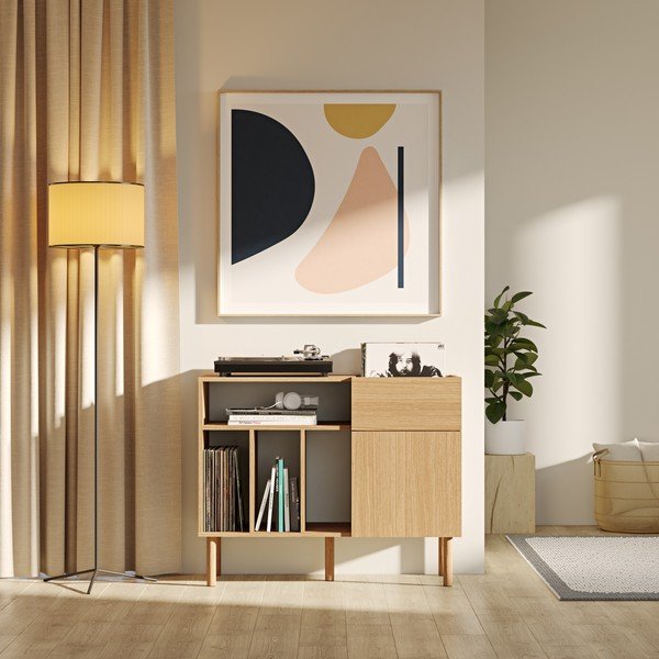 Alacsony lemezjátszó tartó szekrény tölgyfa dekorral 100x80 cm Viny - TemaHome-image-1