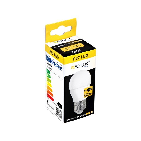 Meleg fehér LED izzó E27, 7,5 W – Sollux-image-1