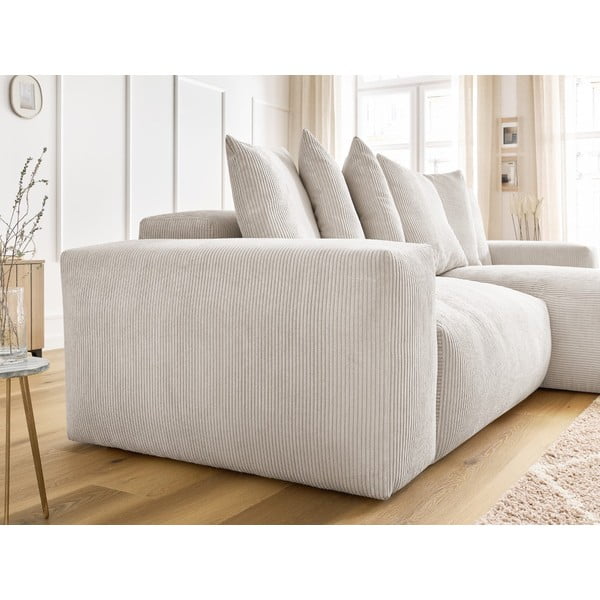 Krémszínű kordbársony kinyitható-tárolóhelyes sarokkanapé Voltaire – Bobochic Paris-image-4