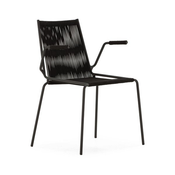 Fekete fém karfás-rakásolható étkezőszék szett 2 db-os Emily – Marckeric