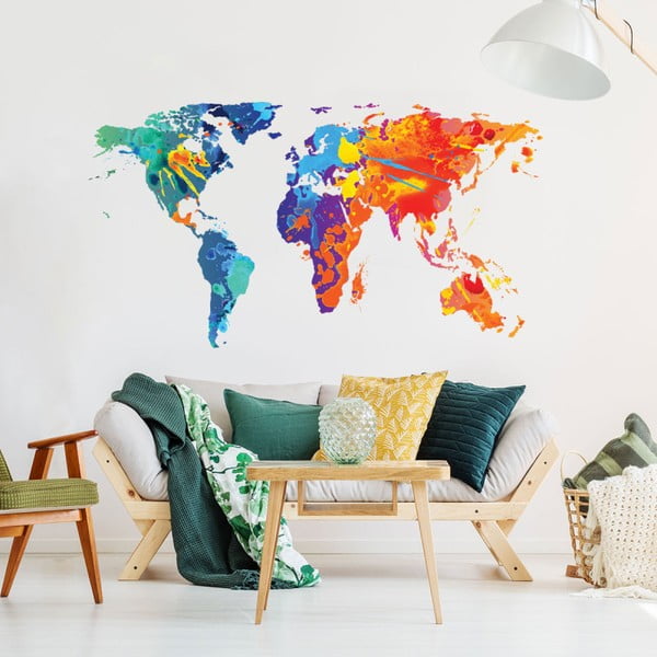 Wall Decal Worlds Map Design Watercolor falmatrica, 60 x 105 cm - Ambiance-image-1