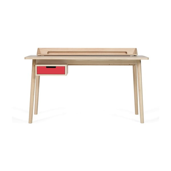 Honoré tölgyfa íróasztal piros fiókkal, 140 x 70 cm - HARTÔ
