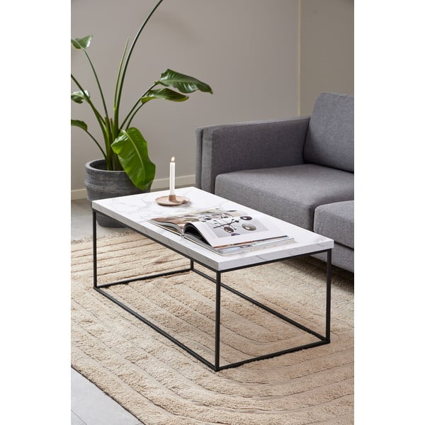 Fehér dohányzóasztal márvány dekoros asztallappal 55x110 cm Barossa – Actona-image-1