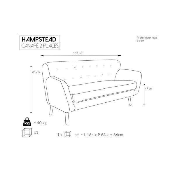 Hampstead rózsaszín kanapé, 162 cm - Cosmopolitan design-image-4