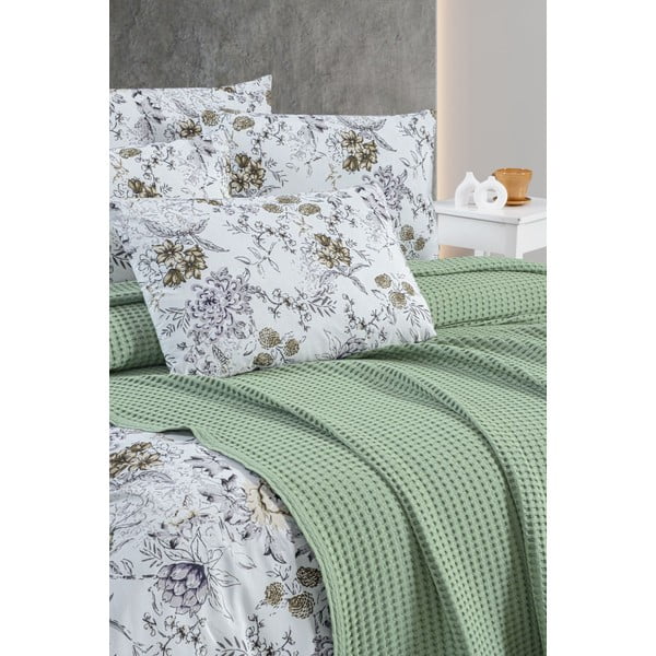 Zöld pamut ágytakaró 220x240 cm Waffle – Mila Home-image-1
