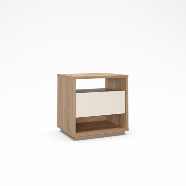 Krémszínű-natúr színű éjjeliszekrény tölgyfa dekorral Dennis – Marckeric-image-2