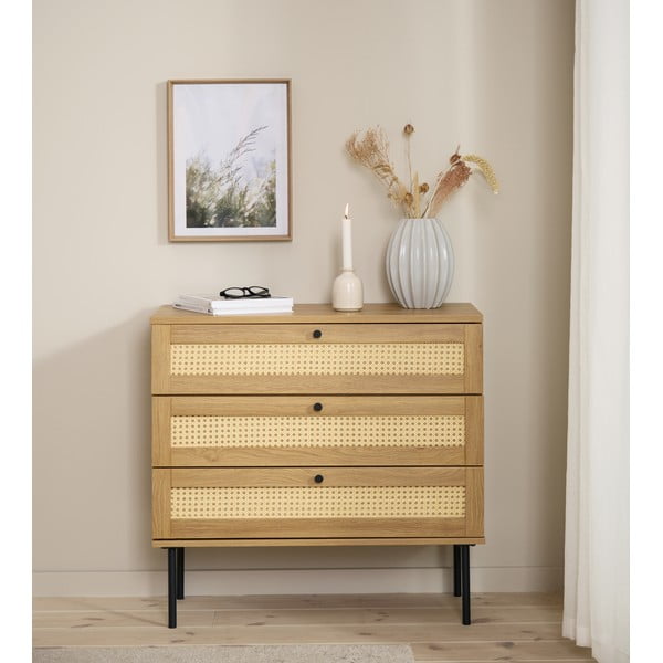 Natúr színű alacsony komód tölgyfa dekorral 80x75 cm Pensacola – Unique Furniture-image-1