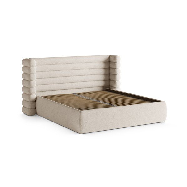 Bézs kárpitozott ágyneműtartós franciaágy ágyráccsal 180x200 cm Mount – Micadoni -image-3