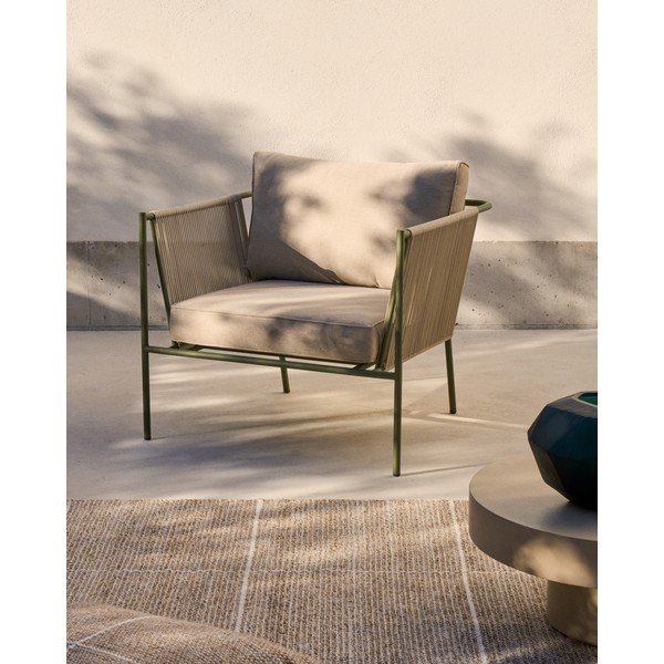 Zöld-bézs fém kerti fotel Zivia – Kave Home-image-1