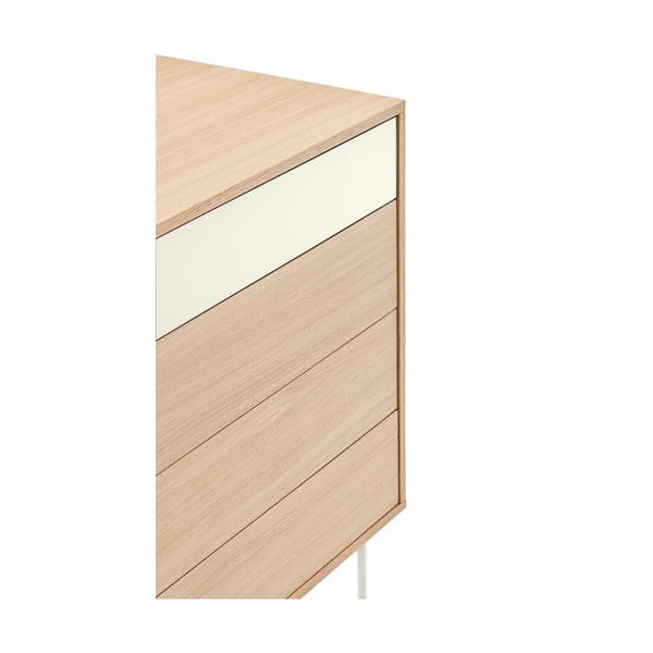 Yoko krémfehér fiókos komód tölgyfa dekorral - Teulat-image-4
