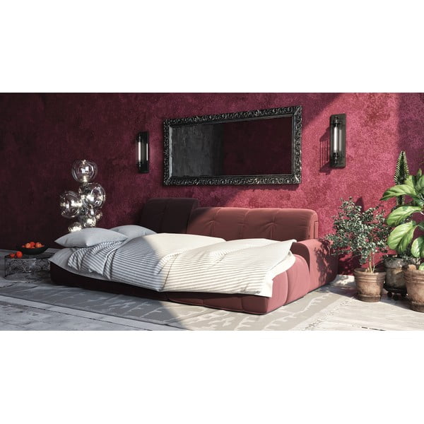 Tous sötét rózsaszín kinyitható jobb oldali bársony sarokkanapé - devichy-image-1