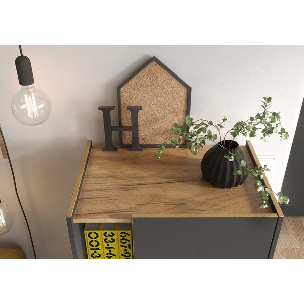 Sötétszürke könyvespolc tölgyfa dekorral 62x115 cm Austin - Germania-image-3