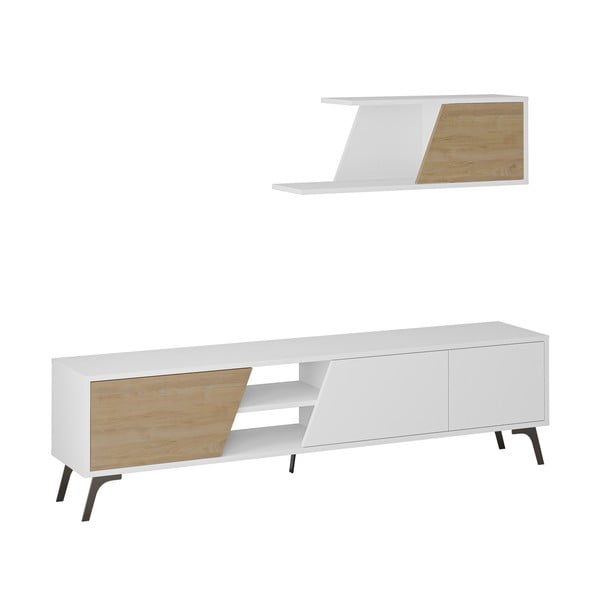 Fehér-natúr színű nappali bútor szett tölgyfa dekorral 180x48 cm Fiona - Kalune Design