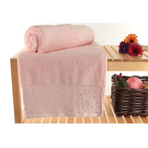 Tomur 2 darabos rózsaszín fürdőlepedő szett 100% pamutból, 90 x 150 cm