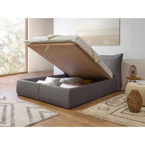 Sötétszürke kárpitozott franciaágy tárolóhellyel ágyráccsal 160x200 cm Jade – Bobochic Paris-image-4