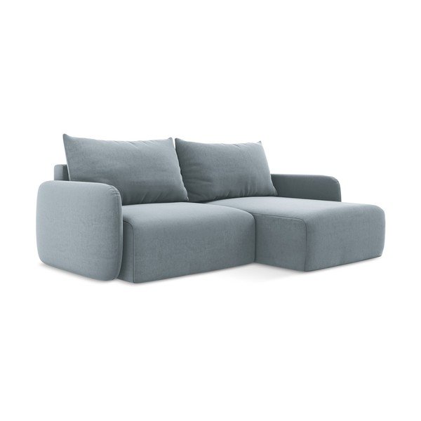 Kék bársony kinyitható-tárolóhelyes sarokkanapé (jobb oldali-heverő résszel) Kalena – Makamii-image-2