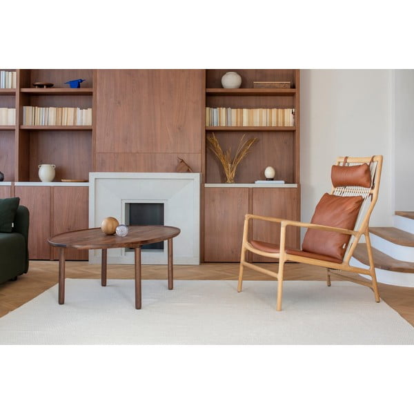 Dedo fotel tömör tölgyfa lábakkal, konyakbarna bivalybőr ülőpárnával - Gazzda-image-1