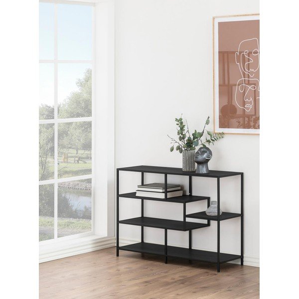 Fekete könyvespolc kőrisfa dekorral 114x78 cm Seaford – Actona-image-4