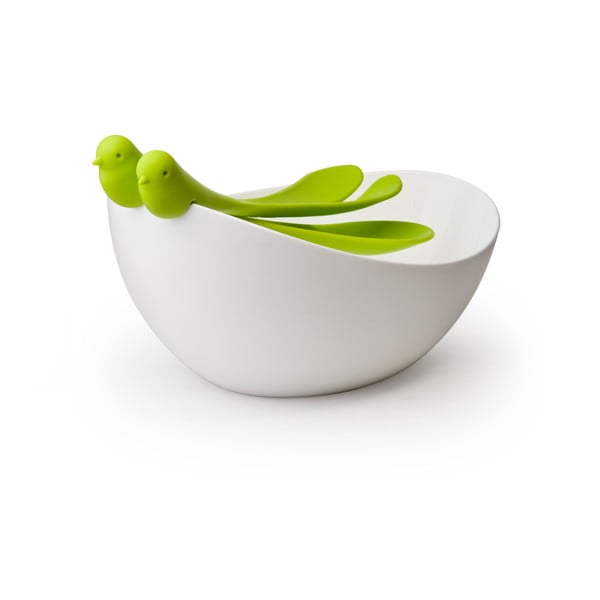 Salad Bowl fehér-zöld salátás szett tálkával - Qualy&CO